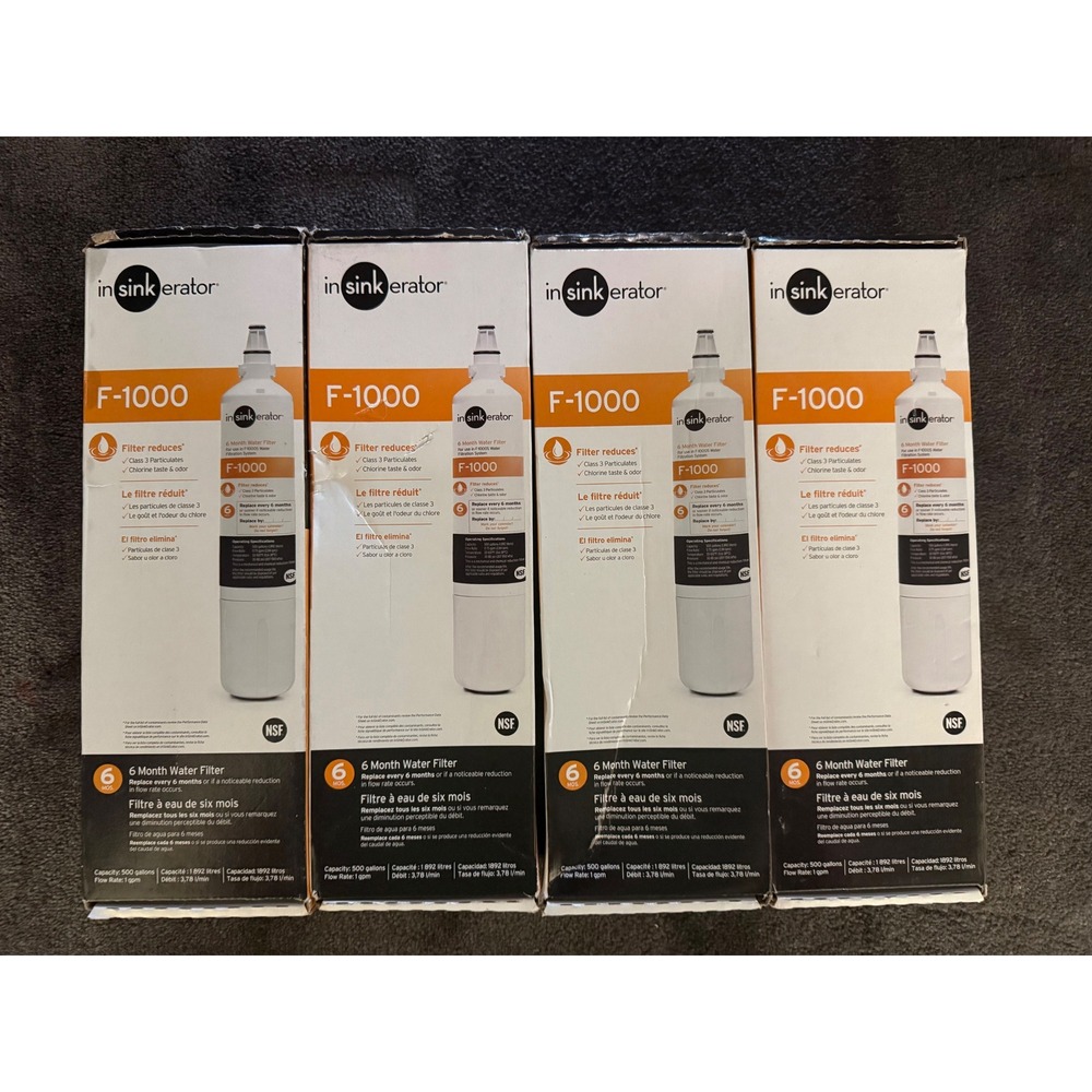 Lot of 4 InSinkErator F-1000 Replacement Water Filter Cartridges 6 Month 500 Gal